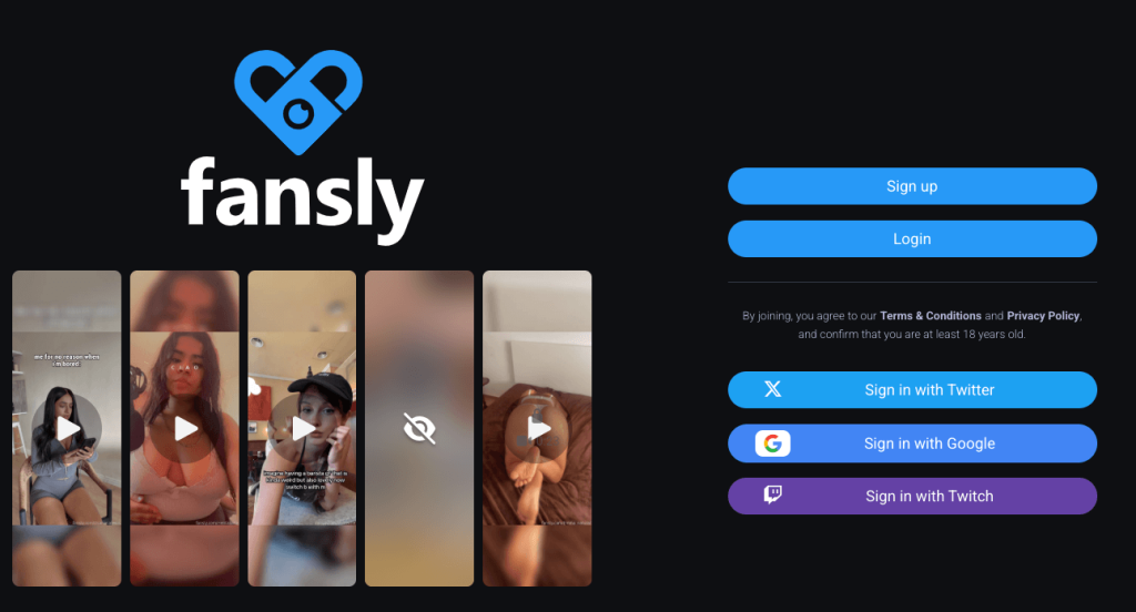 The Homepage of Fansly at 07/29/2026